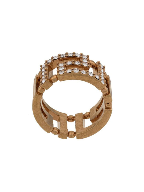 Ring With Greek Key And Crystals