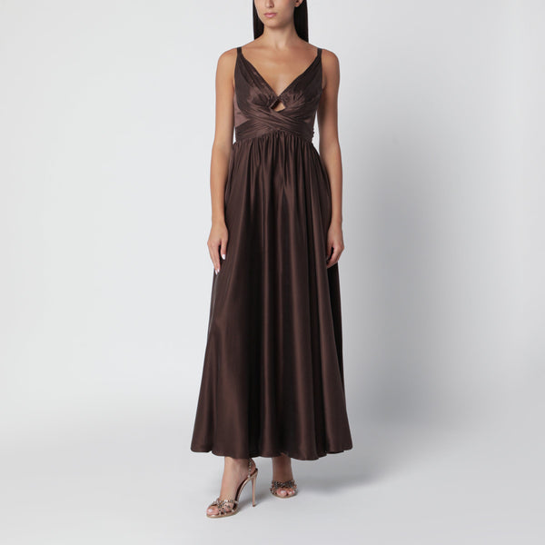 Long Draped Silk Dress In Bitter Chocolate