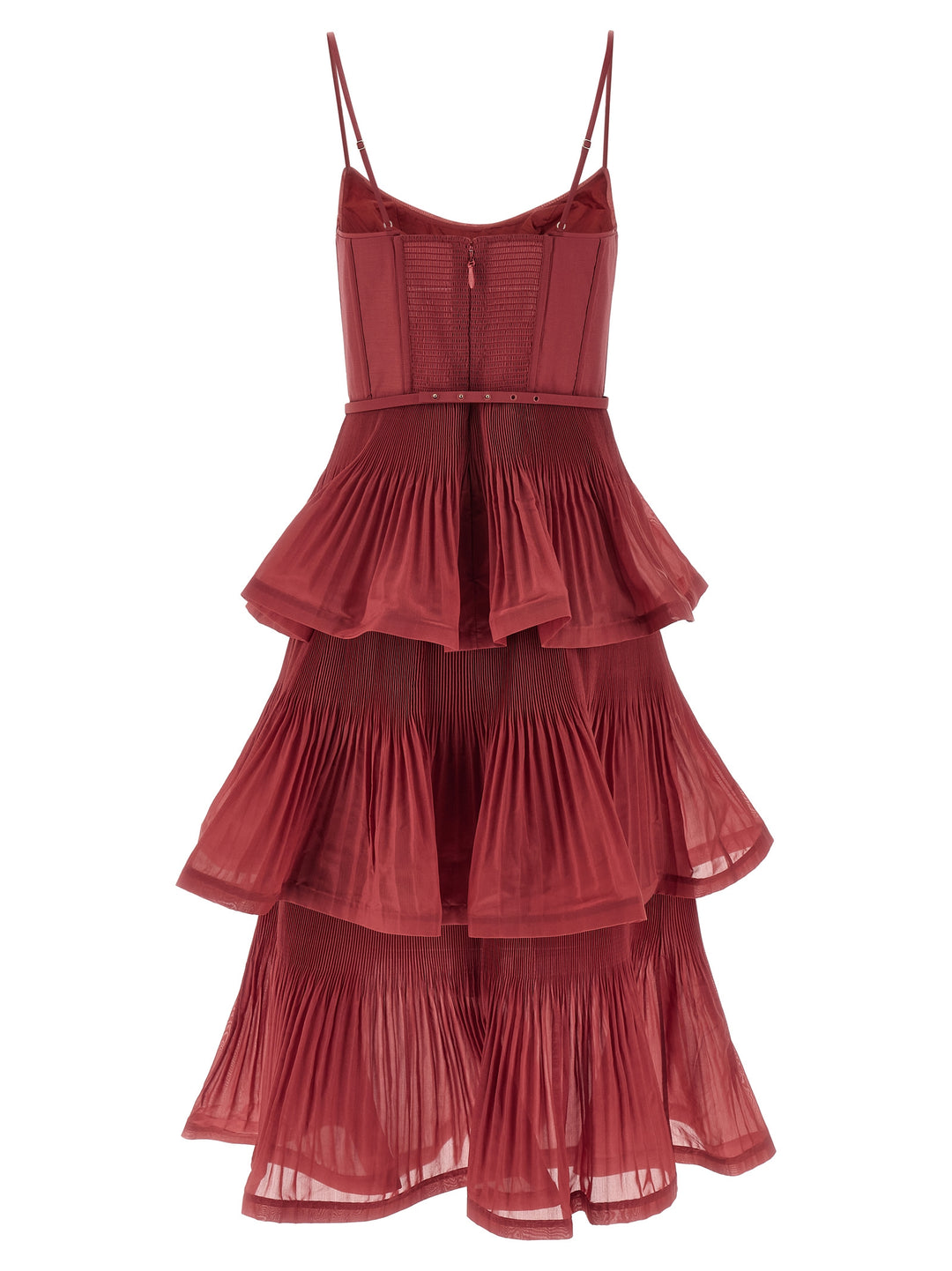 Zimmermann Pleated Tiered Midi Abiti - Rosa | 74905ea4ca2a63cafe2d0365aeee647b815493ee