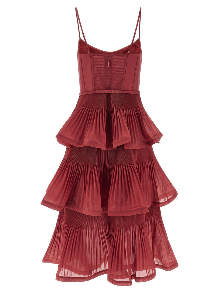 Zimmermann Pleated Tiered Midi Abiti - Rosa | 74905ea4ca2a63cafe2d0365aeee647b815493ee
