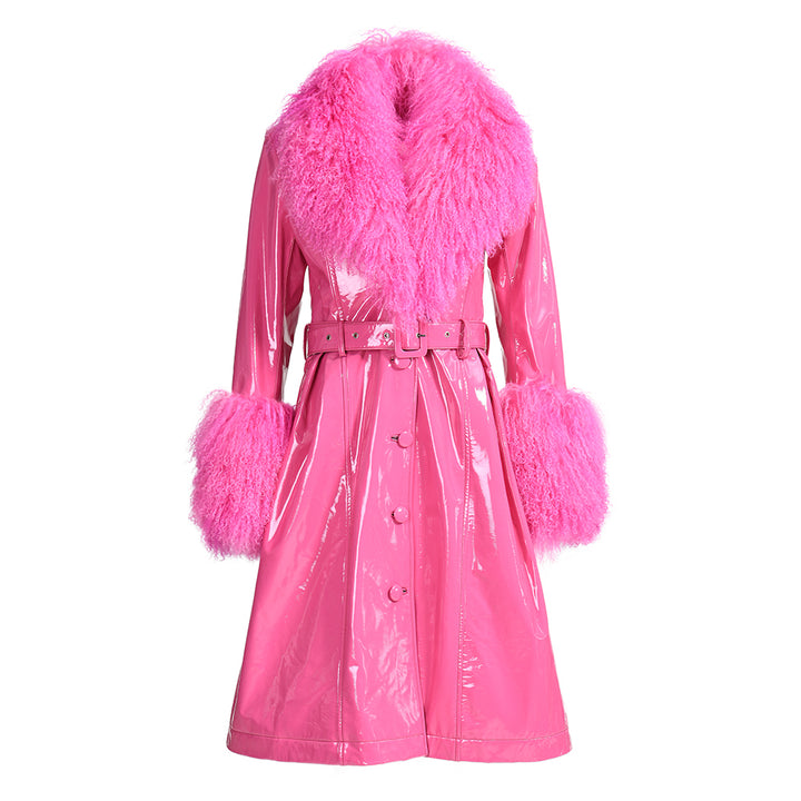 Cappotto Sac Fucsia in Pelle e Mongolia