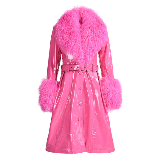 Cappotto Sac Fucsia in Pelle e Mongolia