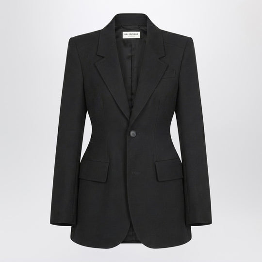Hourglass Jacket In Black Wool Twill