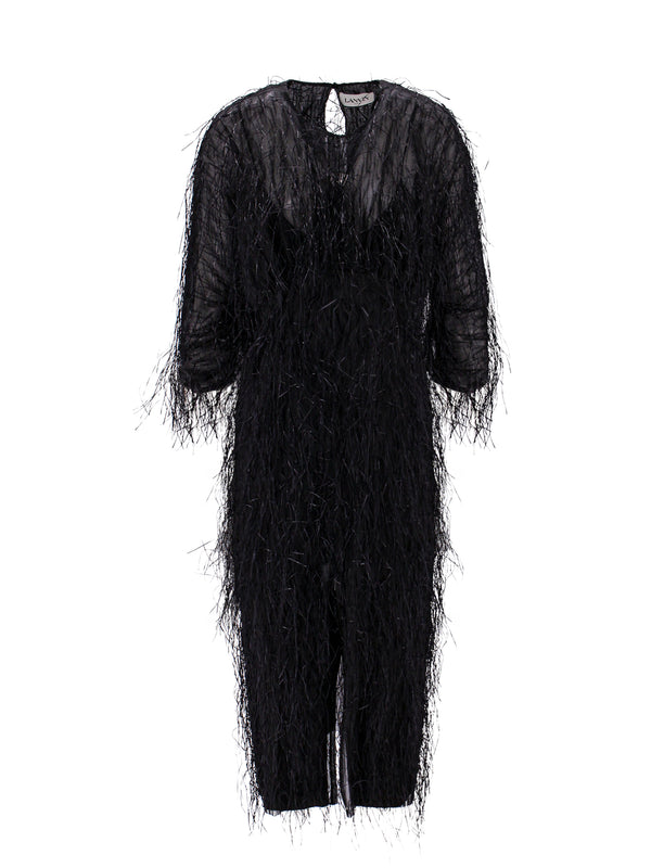 Viscose And Silk Dress With Rafia Details