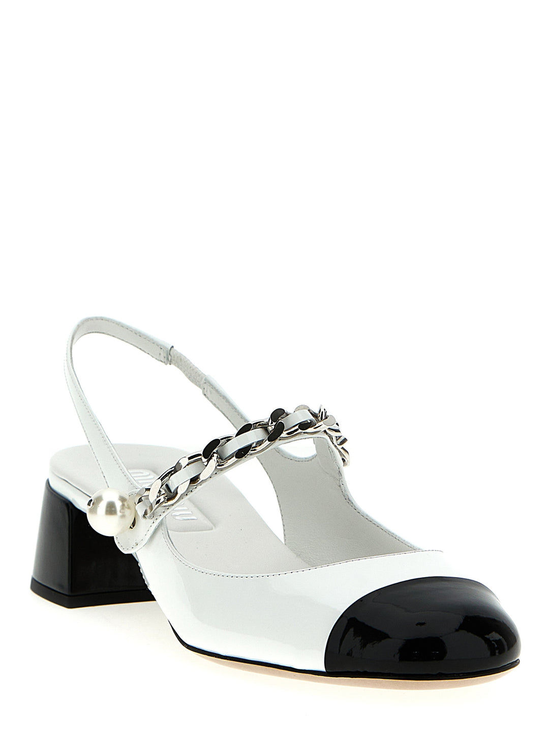 Miu Miu Patent Leather Slingback Decollete - Bianco/Nero | 15cb4620d6e3b2dfd2e6d859fcc4c11670f52180