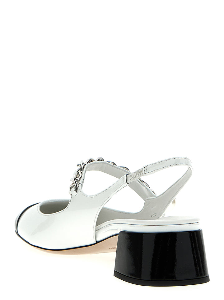 Miu Miu Patent Leather Slingback Decollete - Bianco/Nero | ee9ff1f22291831111e4716b703d7704e4da6cd7