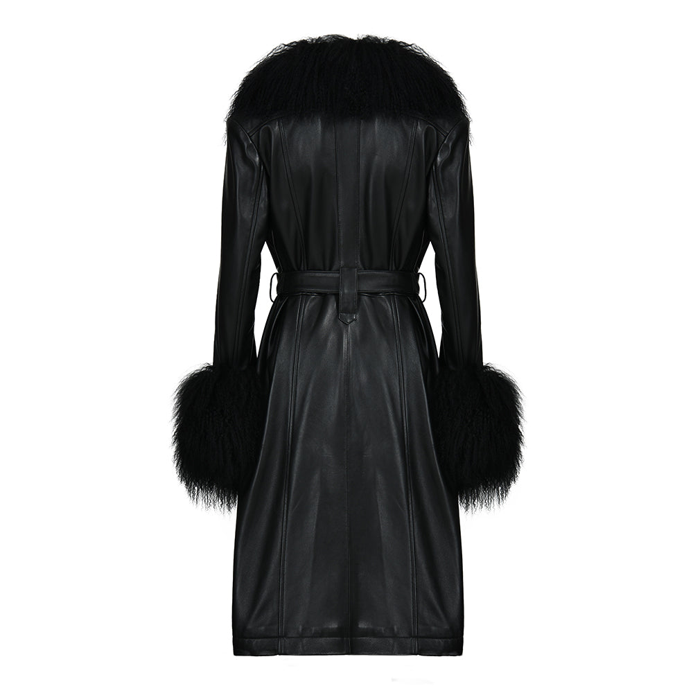 Cappotto Sac Nero in Pelle e Mongolia