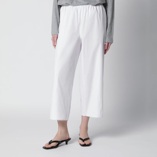 White Cropped Cotton Trousers