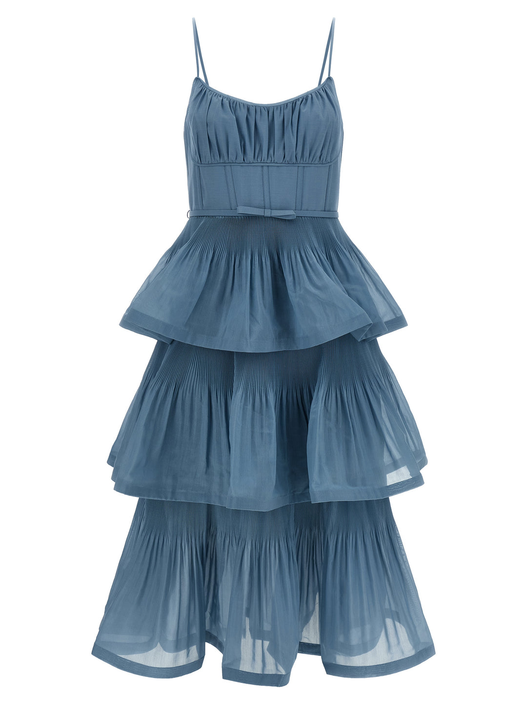 Zimmermann Pleated Tiered Midi Abiti - Celeste | 3e03e084df92fae30313cd5d6d782dbe84bebc3c
