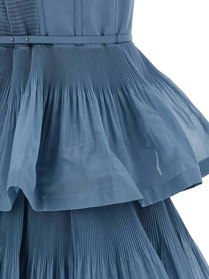 Zimmermann Pleated Tiered Midi Abiti - Celeste | 931ad0c331c4a56f1b226d20fbd18619c6083764