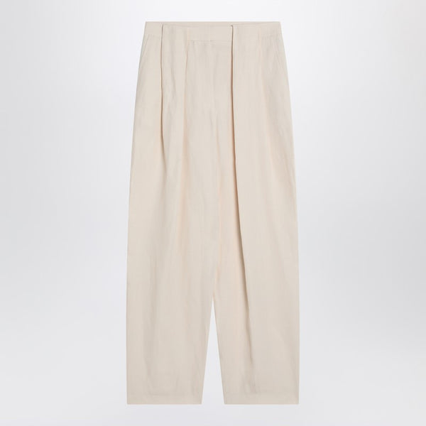 Wide Butter-Coloured Pants In Linen Blend