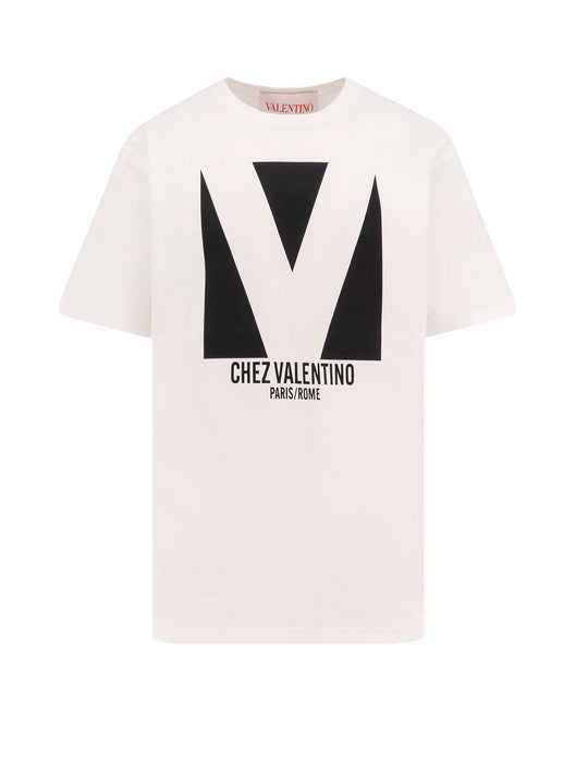 Cotton T-Shirt With Chez Valentino Print