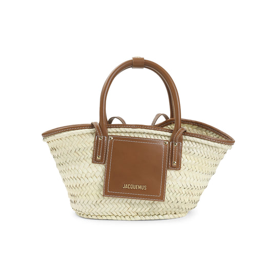 The Small Soli Basket In Brown Leather And Straw