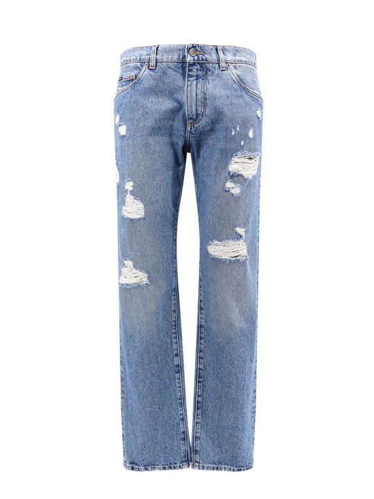 Cotton Jeans With Rippings Detail