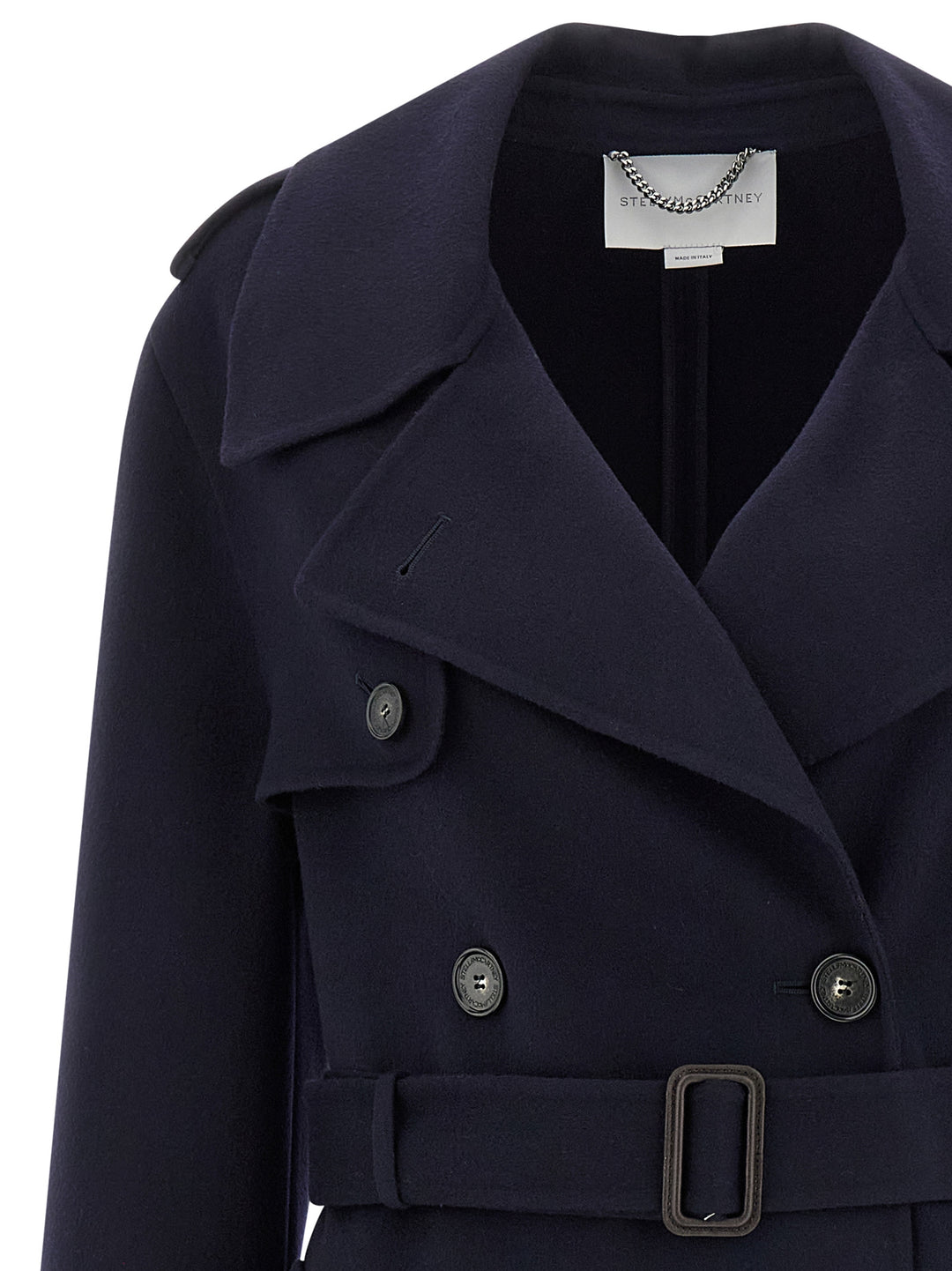 Stella Mccartney Double-Breasted Wool Trench Coat Trench e Impermeabili - Blu | 622bef5c78a6432aa6a487f85c57d79734ceef36