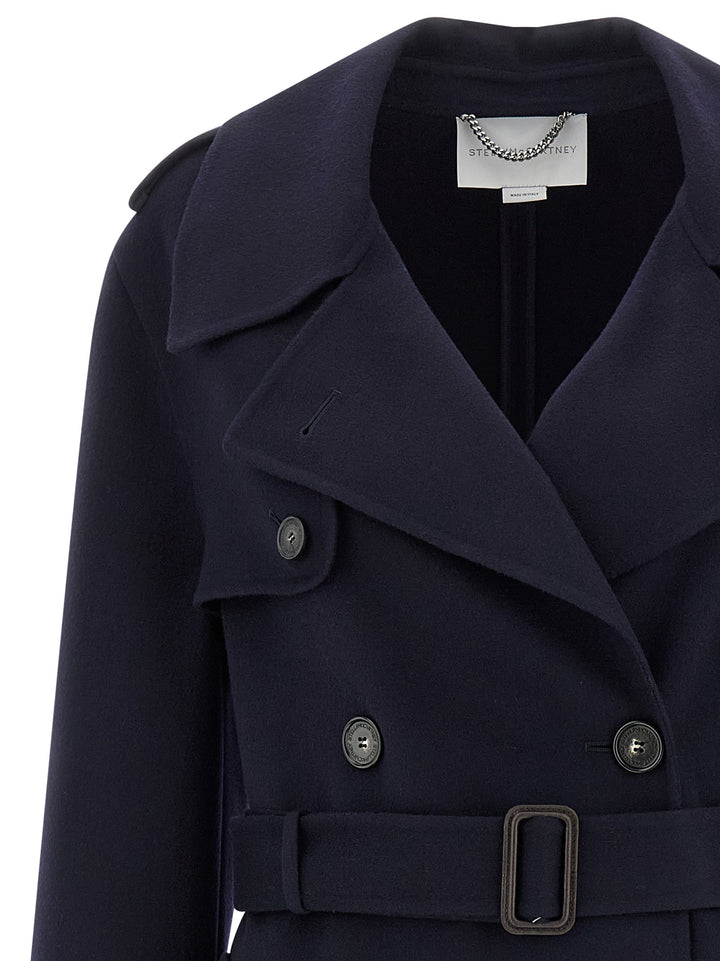 Stella Mccartney Double-Breasted Wool Trench Coat Trench e Impermeabili - Blu | 622bef5c78a6432aa6a487f85c57d79734ceef36
