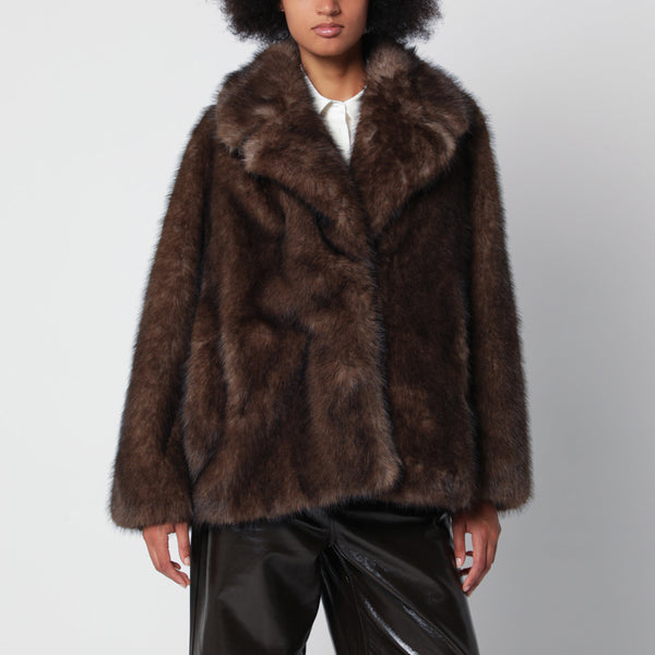 Brown Journi Jacket In Faux Fur
