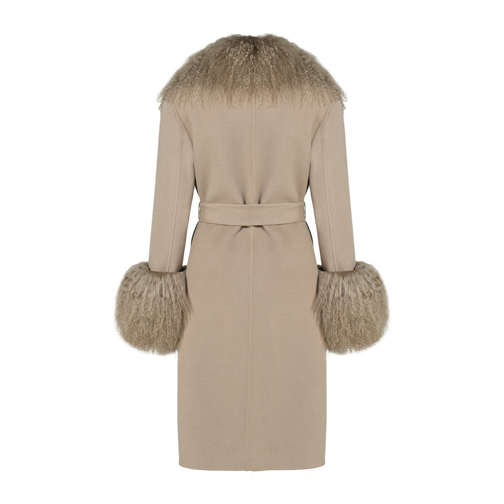 Cappotto Chic Kaki in Misto Cachemire e Mongolia