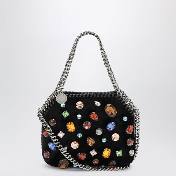 Falabella Tiny A Spalla In Velluto Con Cristalli Nera