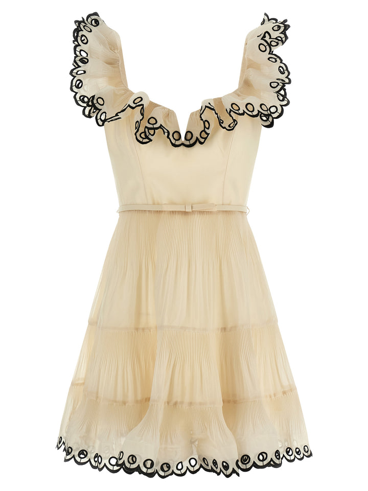 Zimmermann Embroidered Frilled Mini Abiti - Beige | c7ad79b0745e1908350aefec99bb649b40d84258