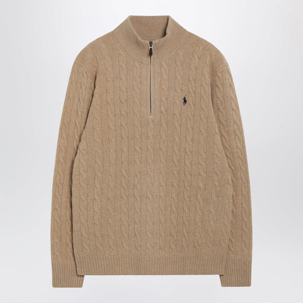 Camel Cable-Knit Sweater In Wool And Cashmere