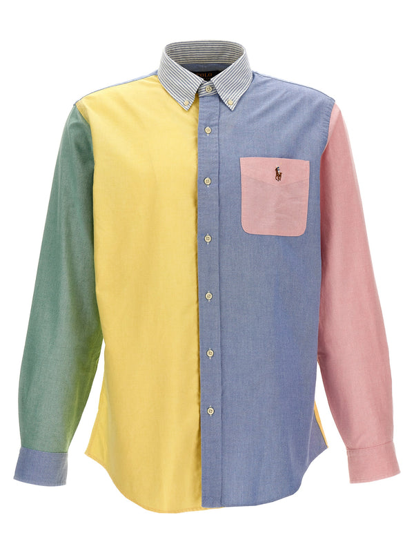 Patchwork Shirt With Logo Embroidery Camicie Multicolor