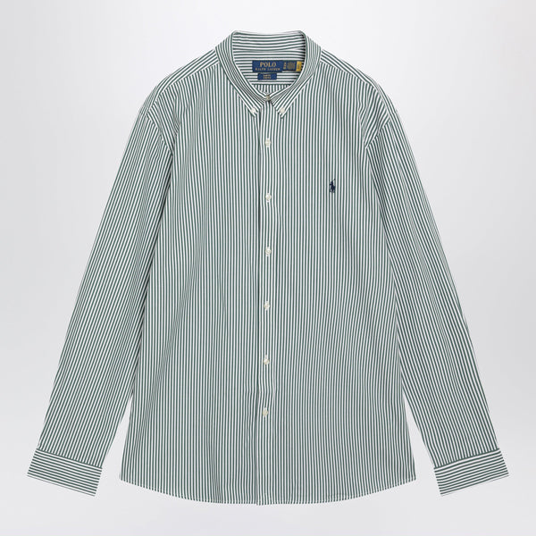 White/Forest Green Striped Slim-Fit Stretch Shirt