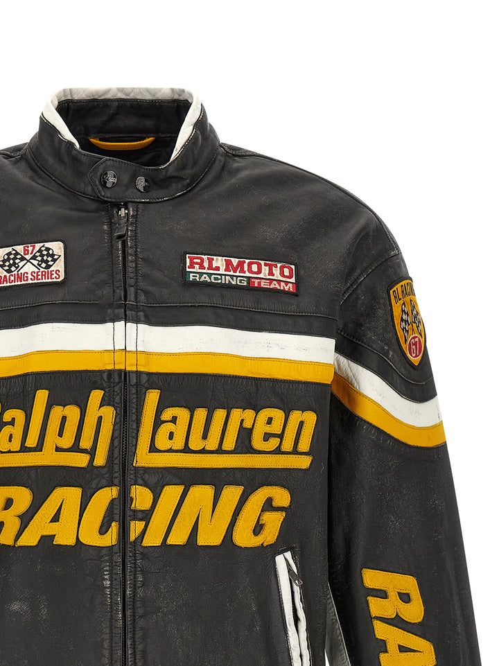 Polo Ralph Lauren Leather Biker Jacket With Patch Puffer Jackets - Nero | a7eecd16472fb0623628b952c25e068c74bb1616