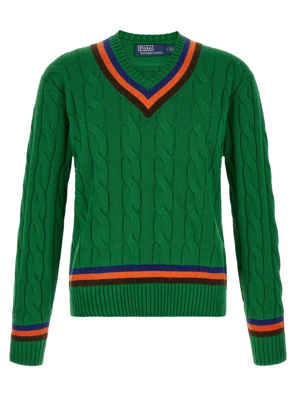 V-Knit With Cable Pattern Maglioni Verde