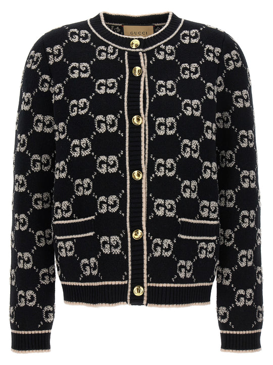 Cardigan Logo Gg Maglioni Bianco/Nero