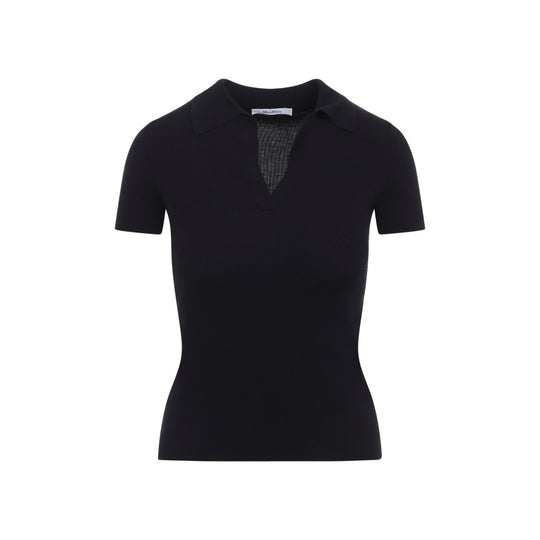 Navy Blue Virgin Wool Albero Knit Ribbed Polo