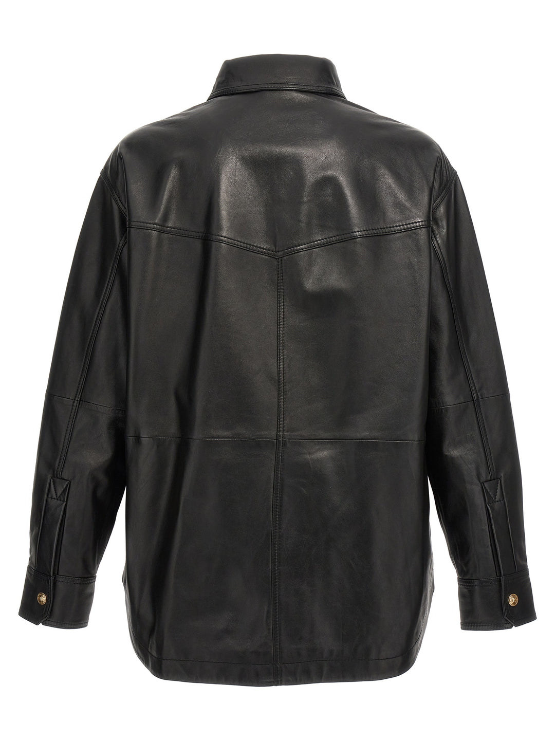 Logo Button Leather Jacket Giacche Nero