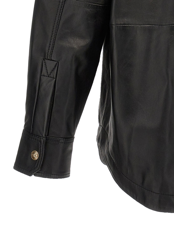 Logo Button Leather Jacket Giacche Nero