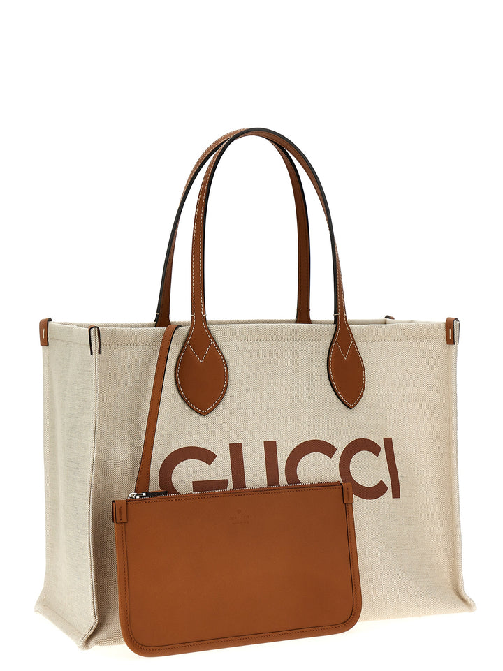 Gucci Logo Shopping Bag Tote - Beige | 4aa24de9fa519f60cd6da9f174a374a3660ccc75