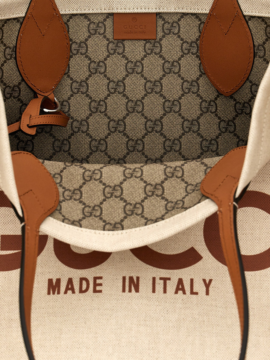 Gucci Logo Shopping Bag Tote - Beige | 58cd9d55933ddf2a473ae8f863e4cf0cc8dc2f4c