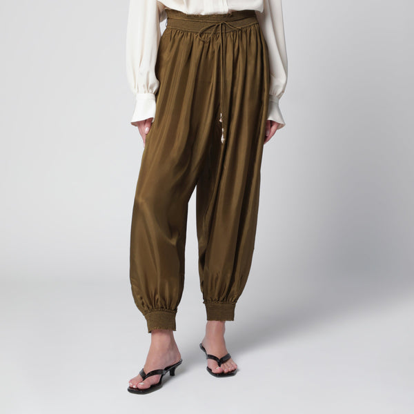Olive Silk Habotai Harem Pants