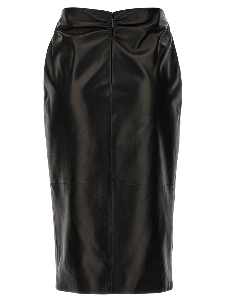 Ruched Detail Leather Skirt Gonne Nero
