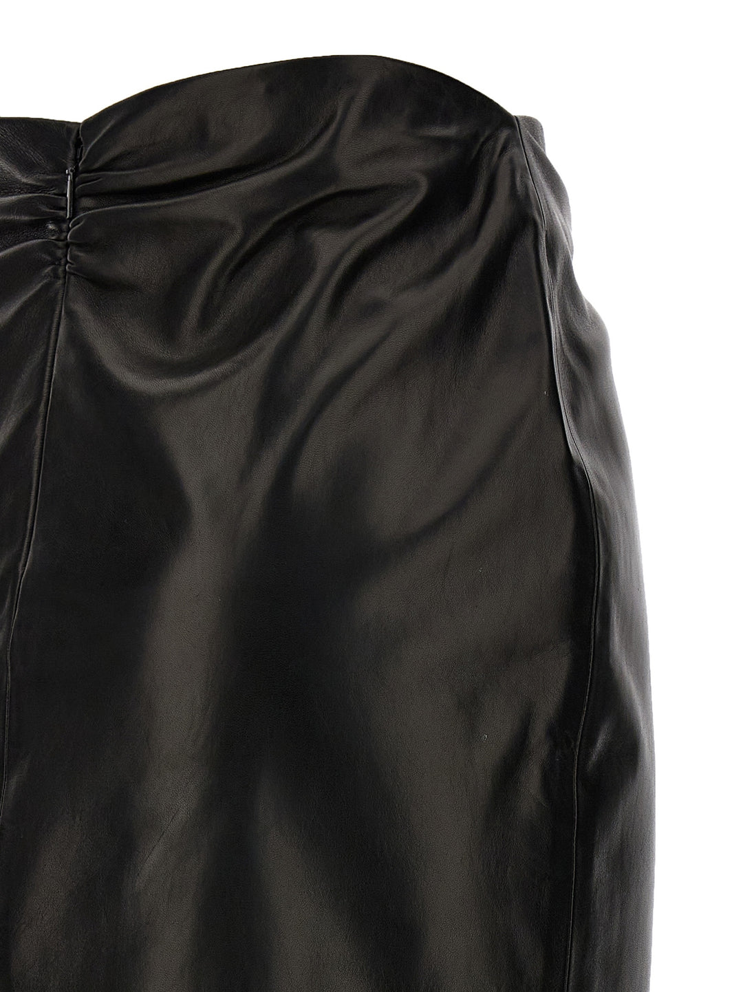 Ruched Detail Leather Skirt Gonne Nero