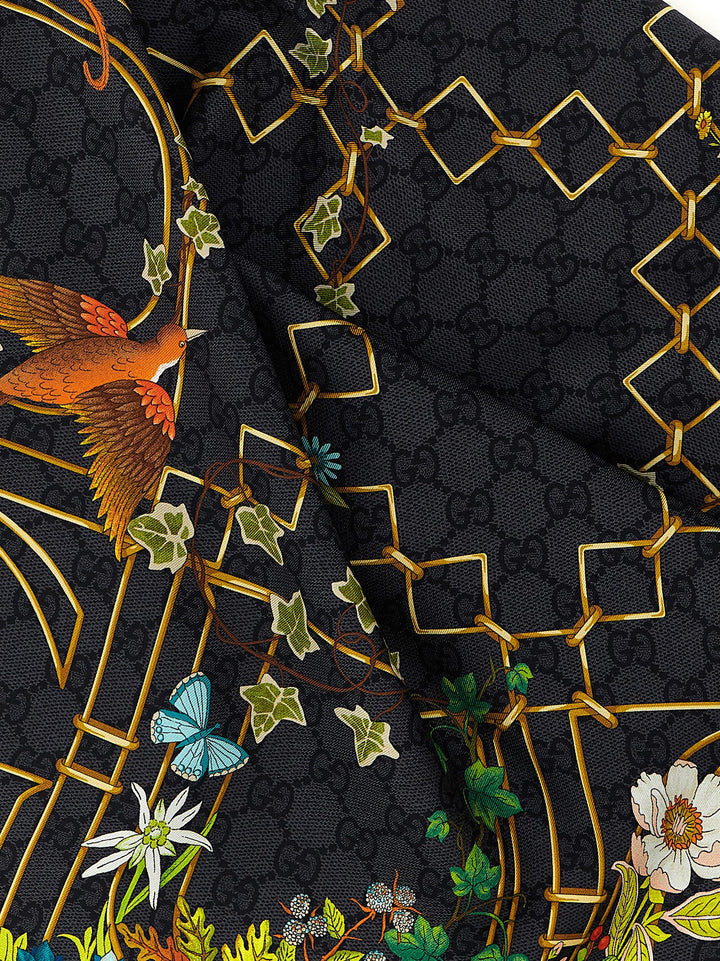 Gucci Floral Print Carré Sciarpe - Nero | 08e5a32cdea6a2598396c0b1e13abc56fe83a7d2