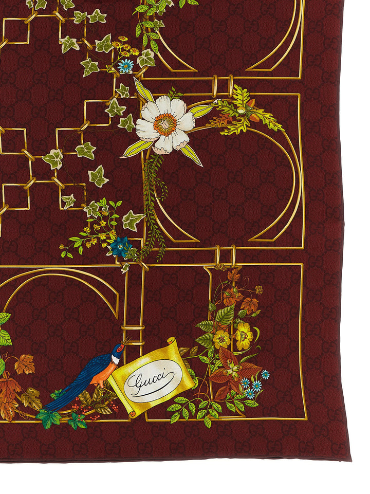 Gucci Floral Print Carré Sciarpe - Bordeaux | 32cff2ea56f31b5af92334cff962a098372a1bf6