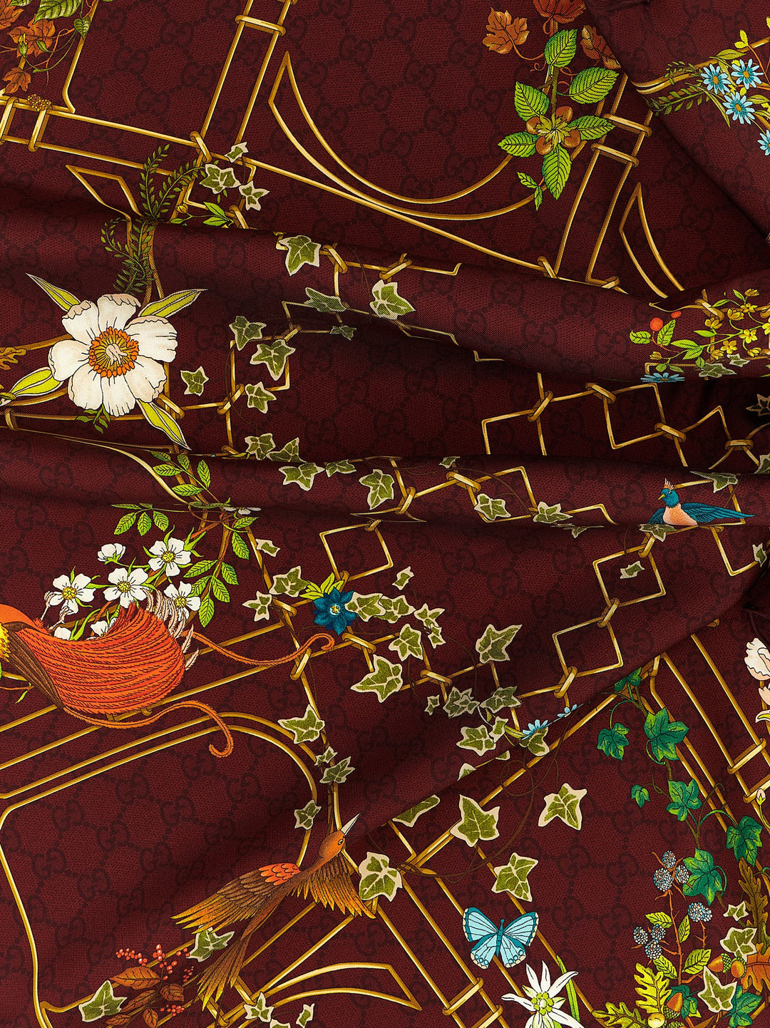Gucci Floral Print Carré Sciarpe - Bordeaux | bbc09671de07d5cd3c4fef2851dafccb49e5eac9