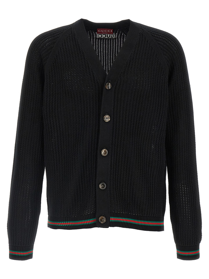 Gucci Web Ribbon Cardigan Maglioni - Nero | 6549eab1e099af56662b0fc1b7c3df3eb871d1b3