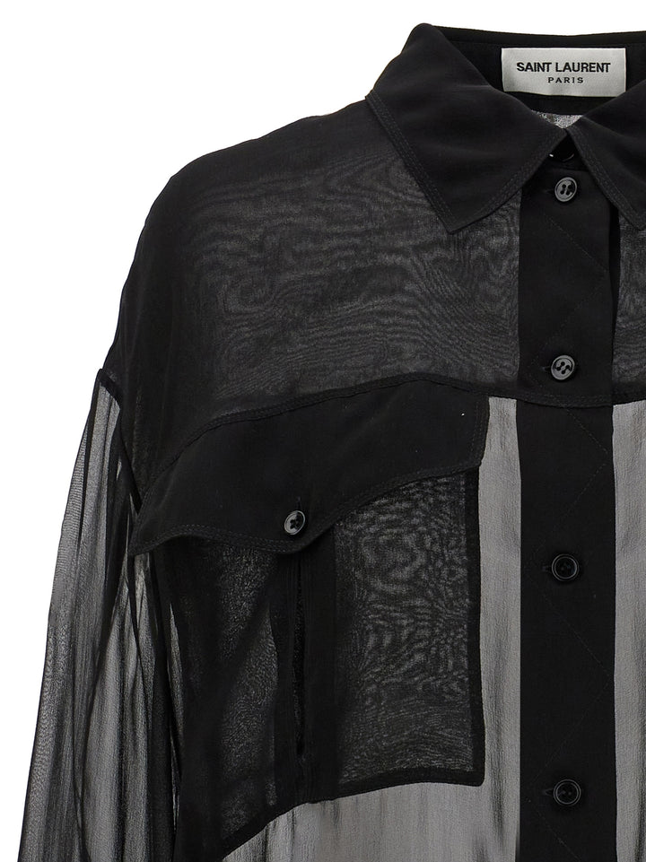 Saint Laurent Silk Muslin Shirt Camicie - Nero | 7cf09716f16b7c287c6b2cfcd09f4dbcb894b56b