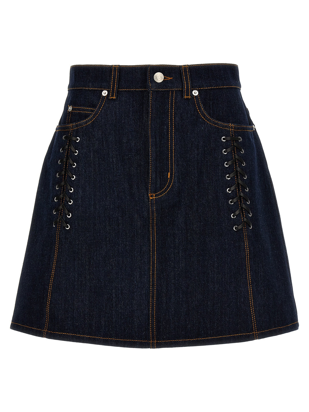 Lace-Up Denim Skirt Gonne Blu