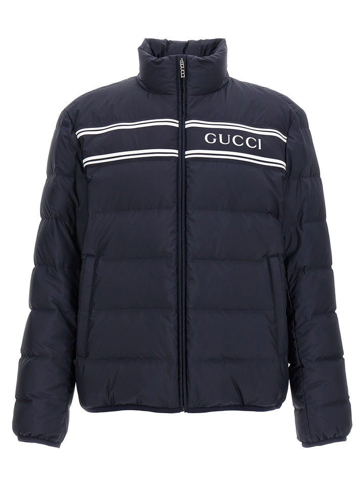 Gucci Logo Print Down Jacket Puffer Jackets - Blu | 4ffa722c74ae0a2a4864610c3a07bc1ca15f8f3b