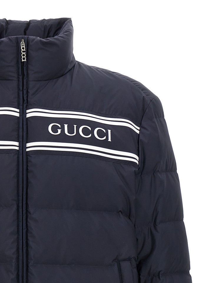 Gucci Logo Print Down Jacket Puffer Jackets - Blu | 410e13b72b3599e2e1975a7415a6f8bd9df2e5e9