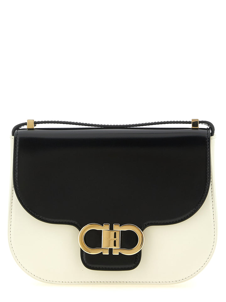 Ferragamo North-South Double Gancini (Xs) Borse a Tracolla - Bianco/Nero | a19d13d5635466583a6924b1ade5d28ea52b3e9d
