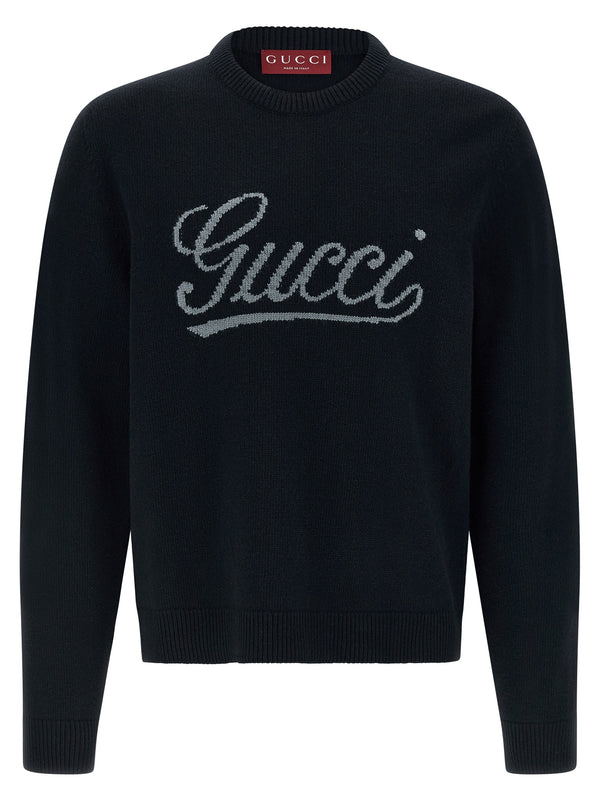 Gucci Logo Intarsia Sweater Maglioni Blu