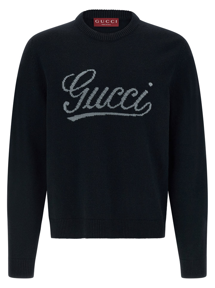 Gucci Gucci Logo Intarsia Sweater Maglioni - Blu | 3f2a22e0e3007afde826ce8c128b7ef47d612277