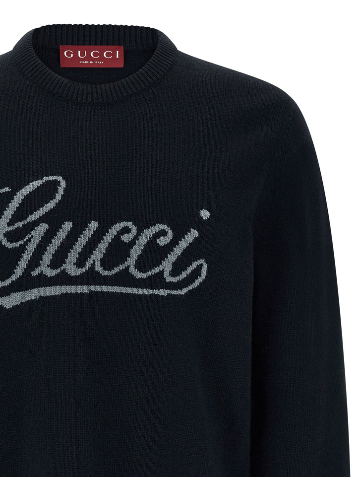 Gucci Gucci Logo Intarsia Sweater Maglioni - Blu | fb705b114194f2758d943591daf28d6248f6e755
